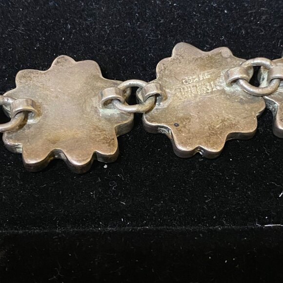 Vintage Mexican Sterling Silver & Stone Flower Bracelet - Picture 10 of 16